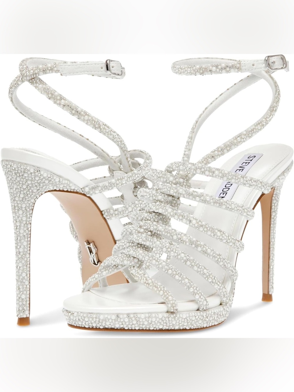 Steve Madden White Crystal Embellished Strappy Heels
